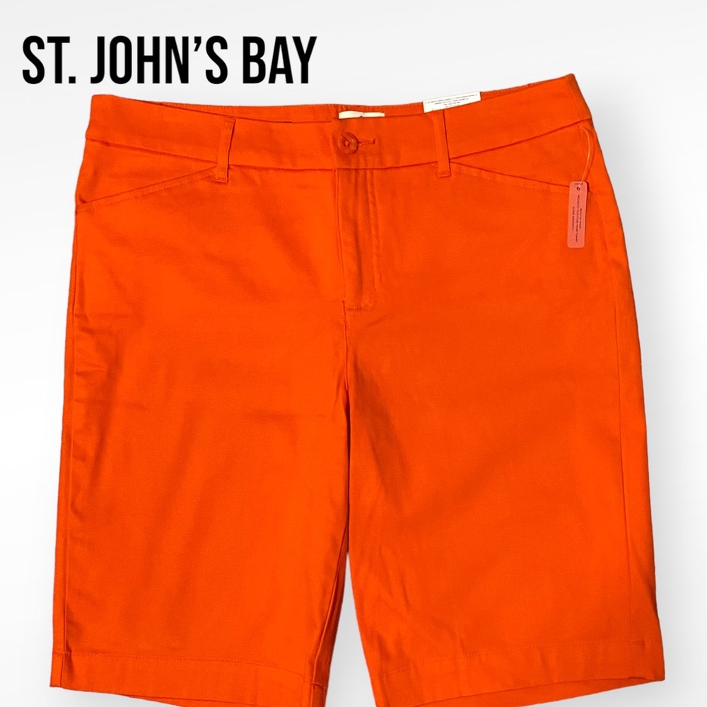 NWT St. John's Bay SECRETLY SLENDER BERMUDA SHORTS Orange CLASSIC FIT Size 12